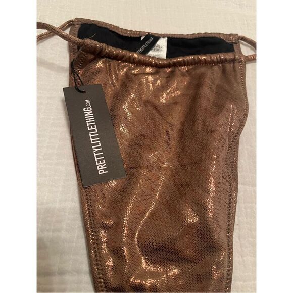 PrettyLittleThing Brown Shimmer Side Tie Bikini Bottoms NEW NWT - Picture 2 of 5